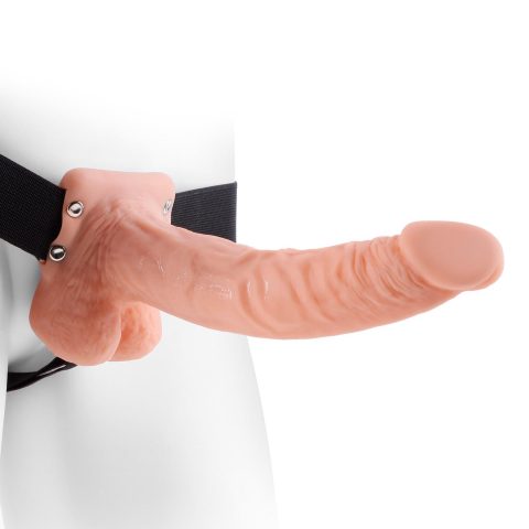 Proteza-HOLLOW STRAP-ON W BALLS 9"""" FLESH