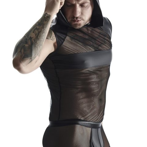 Męski komplet z elastycznej siatki i weetlooka: t-shirt z kapturem