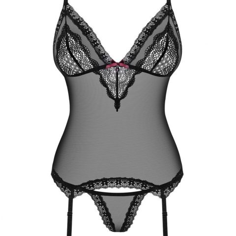 Siateczkowy gorset stringi komplet obsessive l/xl