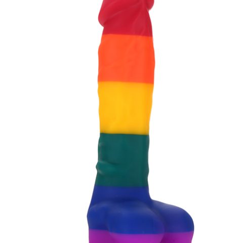 Dildo sztuczny penis tęczowy jądra przyssawka 20cm