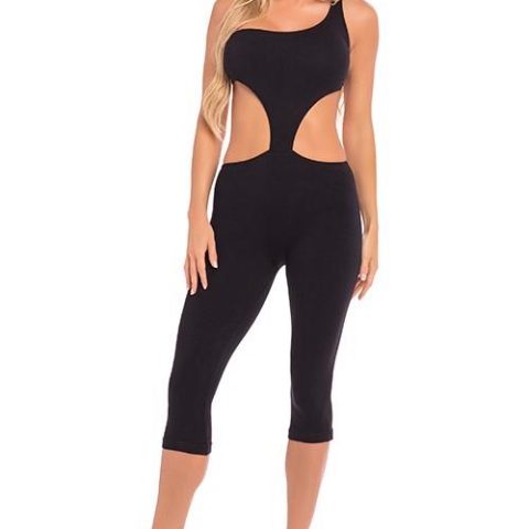 ONE SHOULDER CROPPED CATSUIT BLACK