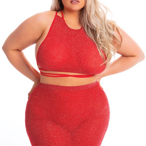 MIDNIGHT SUN 2PC SKIRT SET RED PLUS SIZE